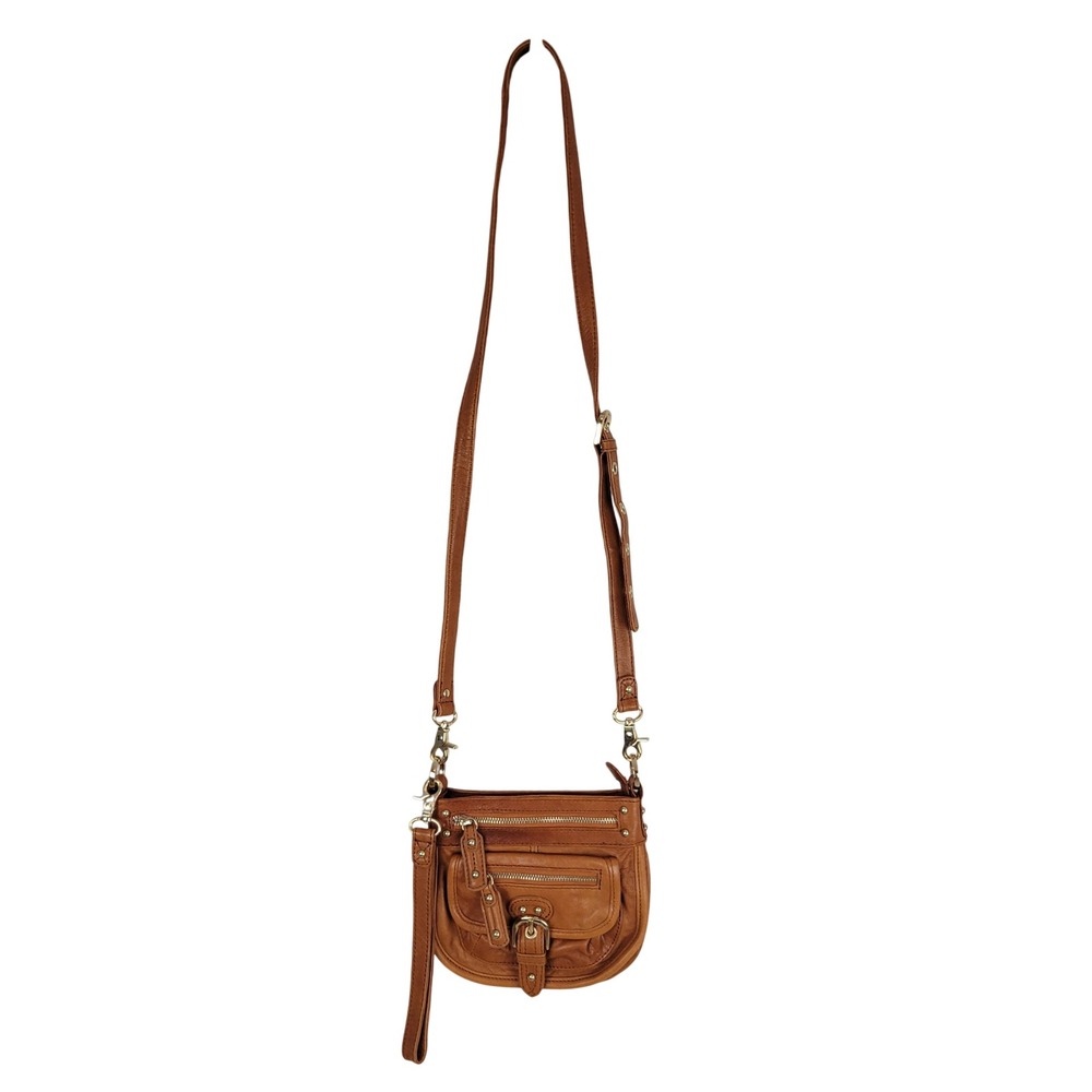 Vintage Junior Drake Leather Mini Crossbody Bag Purse Brown Tan